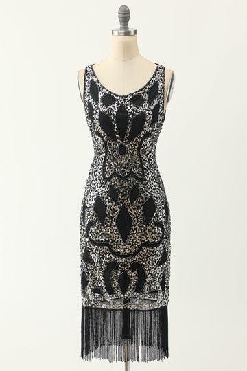 Scoop Neck Noir Argent 1920 Robe